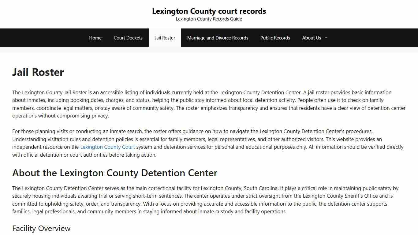 Jail Roster - Lexington County court records